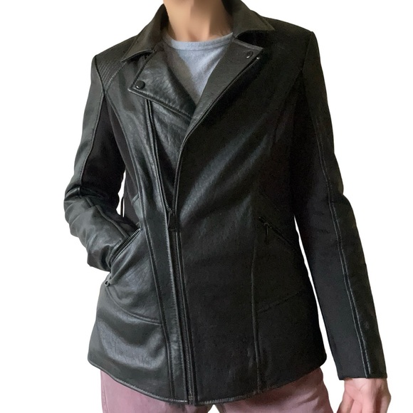Women’s Marc New York Andrew Marc Black Lambskin Mixed Media Coat Size Medium - Picture 4 of 10